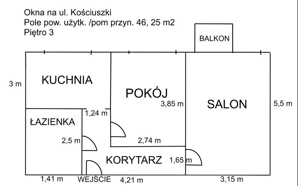 Sprzedam mieszkanie 2 pok. w centrum Ryk ul. Kościuszki 46 m2