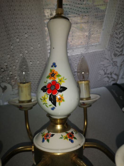 Żyrandol vintage, ceramiczny, ręcznie malowany, PRL