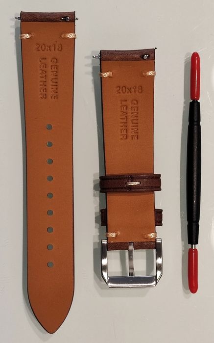 Nowy pasek brązowy do zegarka 20mm skórzany impregnowany auto odpinani