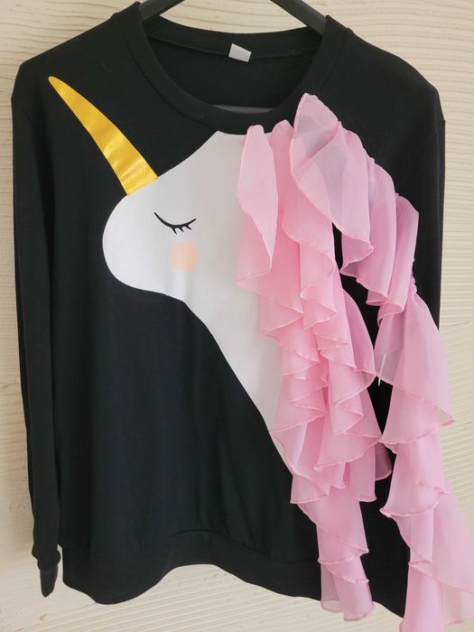NOWA bluza S czarna z jednorożcem