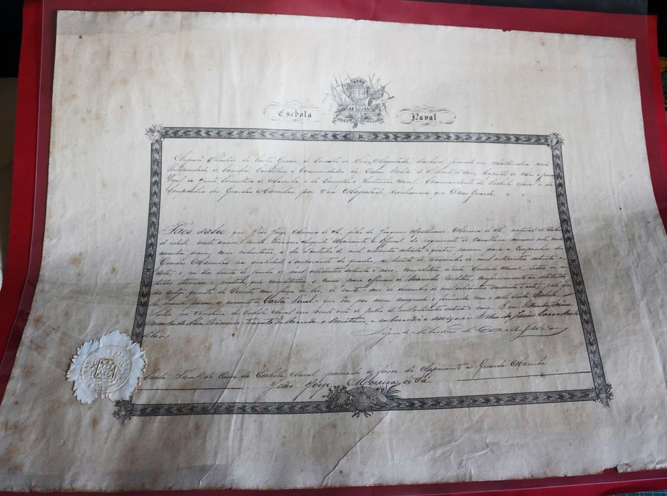 Diploma da Escola Naval 1868 João J. Moreira de Sá (Iate Amélia)