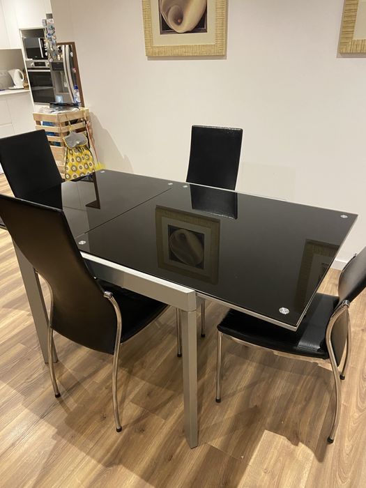 Mesa Vidro Extensivel + Cadeiras