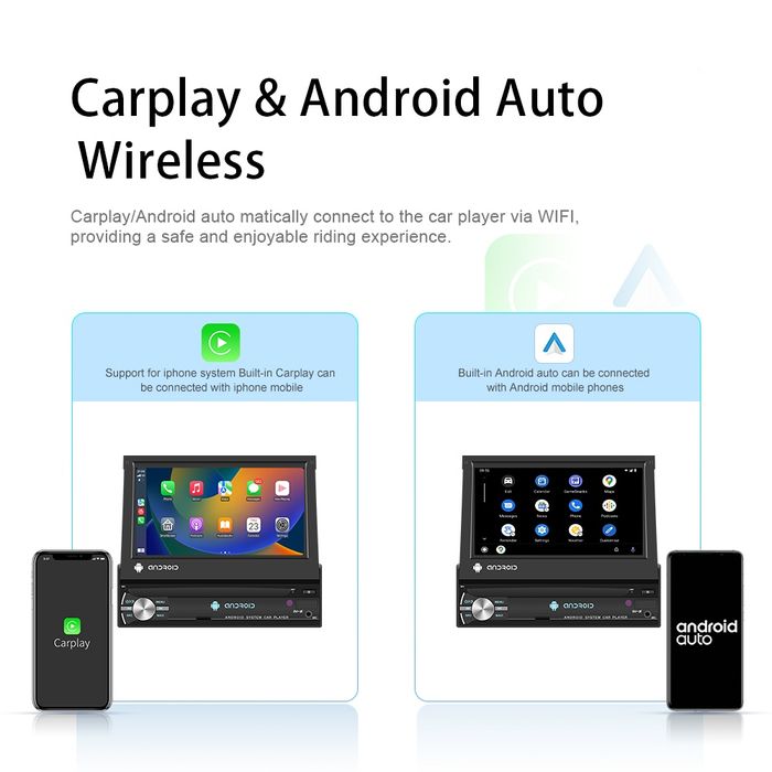 Rádio Android 15 1din Retrátil 2/64GB GPS CARPLAY Wi-Fi Bluetooth NOVO