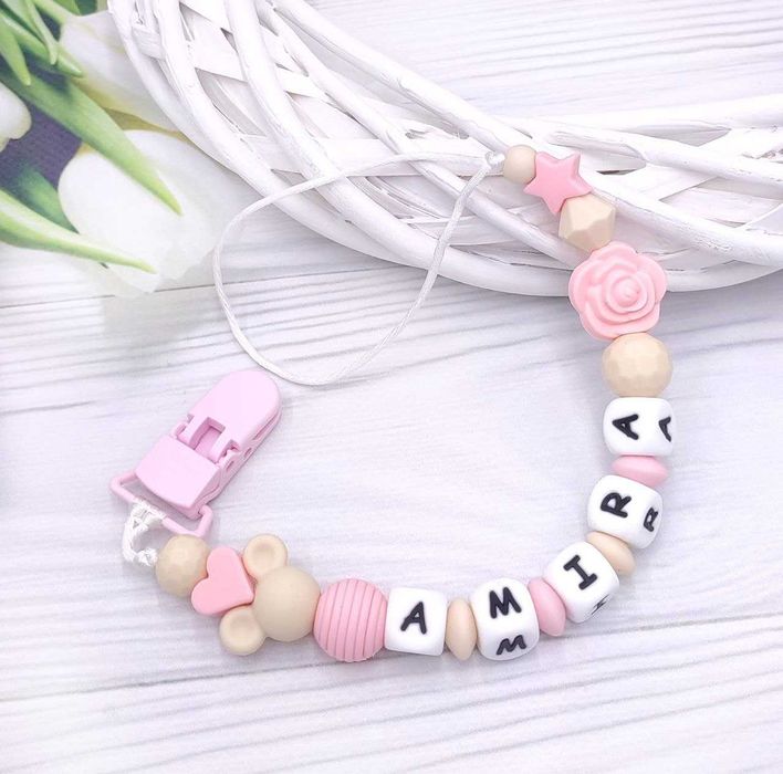 wzory, UCHWYT na SMOCZEK z imieniem, silikonowe koraliki