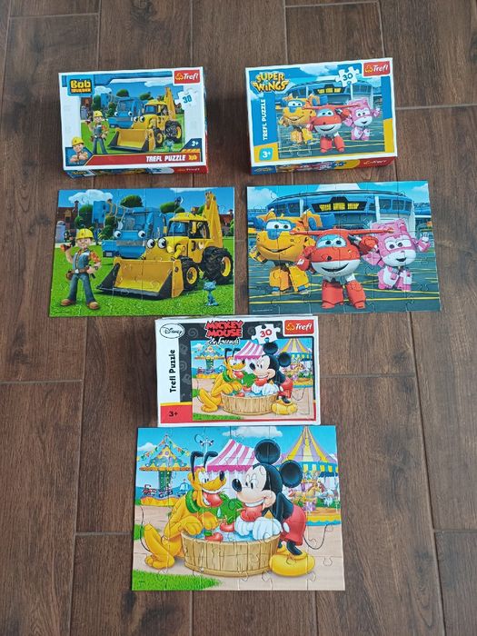 Puzzle Trefl 3 x 30 elementów Bob Budowniczy Myszka Miki Super Wings