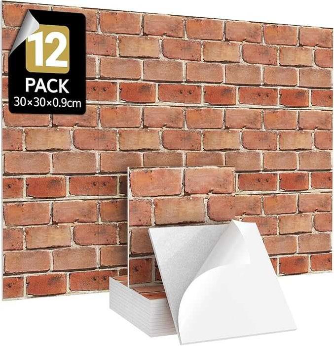 12x Paneli Akustycznych Samoprzylepnych 30x30X0,9 Imitacja Cegły RETRO