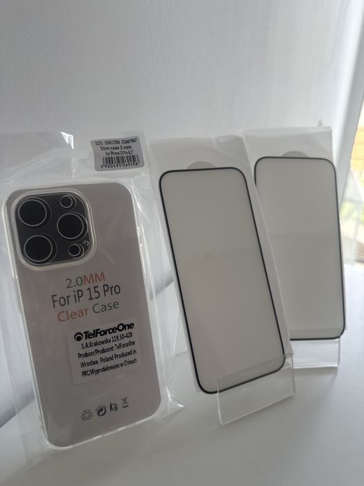 Zestaw szkieł real 5D + etui 2 mm do Iphone 15 pro