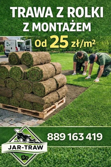 Trawa z rolki z montażem transport