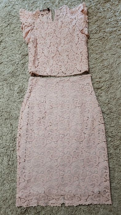 Zara morelowy żakardowy komplet 34