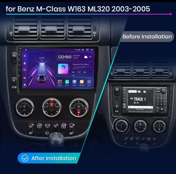 Rádio Android 9" Mercedes W163 (ML320) c/ CarPlay e GPS 2/32GB NOVO