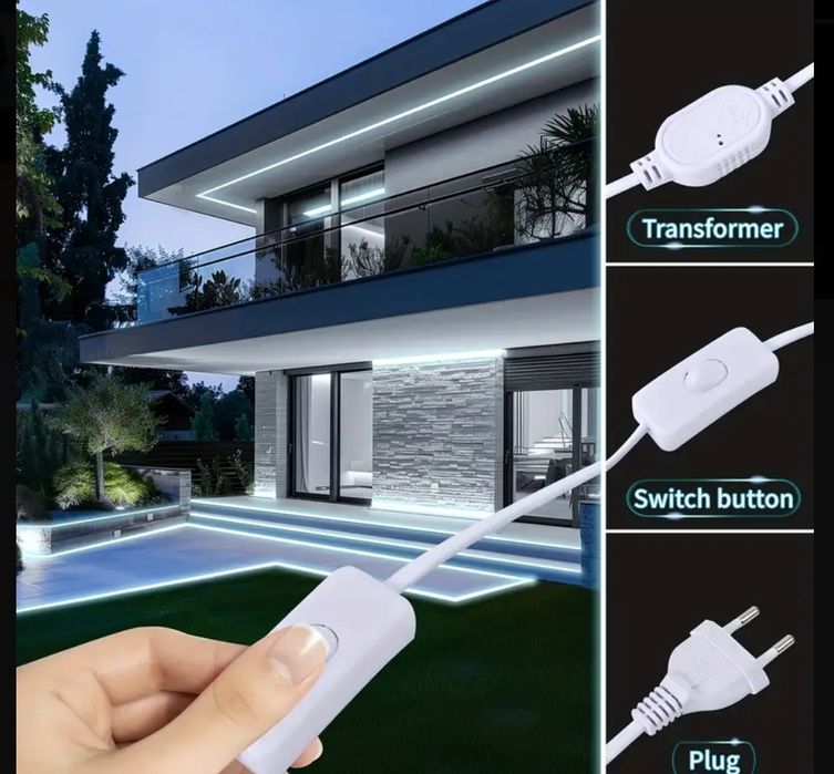 Taśma LED 30m zimna Biel 230V elastyczna włącznik