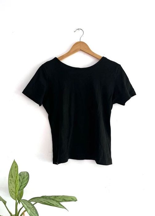 T-shirt Preta Feminina Diaparra  XL Algodão Canelado Modelo Curto