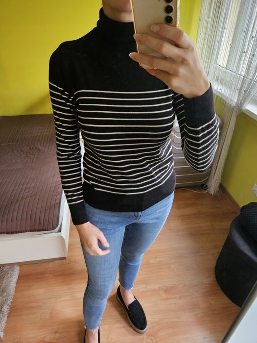 Golf w paski czarno biały H&M rozmiar S-M pasiak