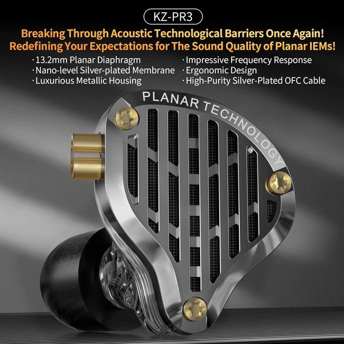 ‼️ KZ PR3 (black, mic) - планарные проводные наушники (Planar 13.2mm)
