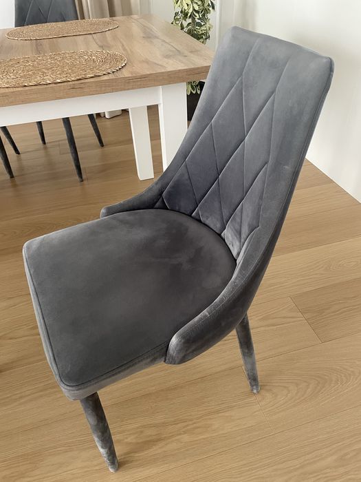 Krzesła do jadalni welur tapicerowane szare super