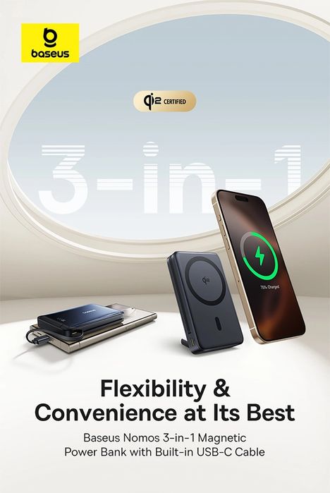 Baseus 45W Повербанк зі швидкою зарядкою бездротова зарядка Qi2