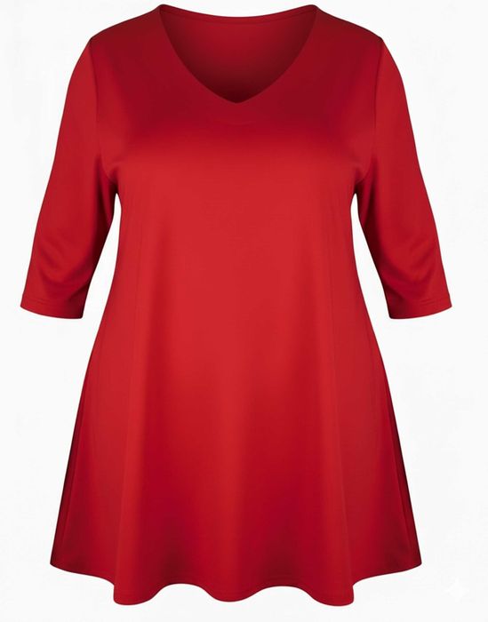 Bluzka rozkloszowana w serek czerwona Plus Size  3XL - 58/60