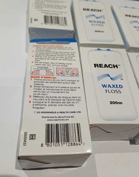 6 x woskowana nić dentystyczna 200m Johnson & Johnson Dental Floss Reach