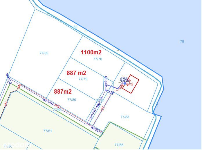 Działki budowlane od 1100 do 887 m2.