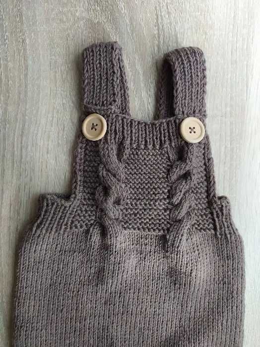 Rompersy/Śpioszki dla noworodka handmade, robione na drutach, merynos