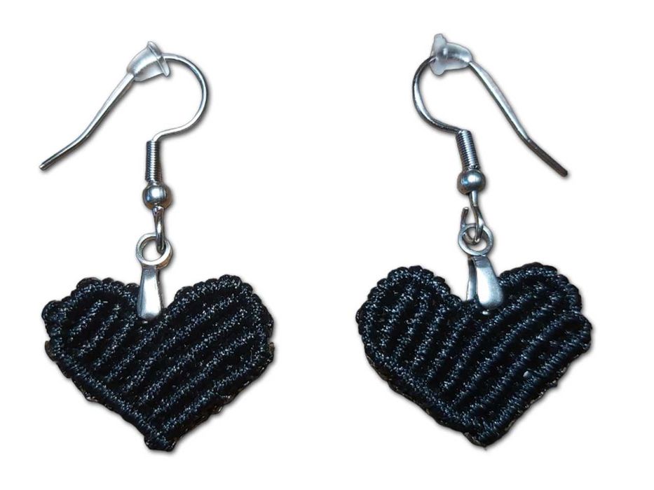 Kolczyki ze sznurka, makrama handmade stal nierdzewna serce Walentynki