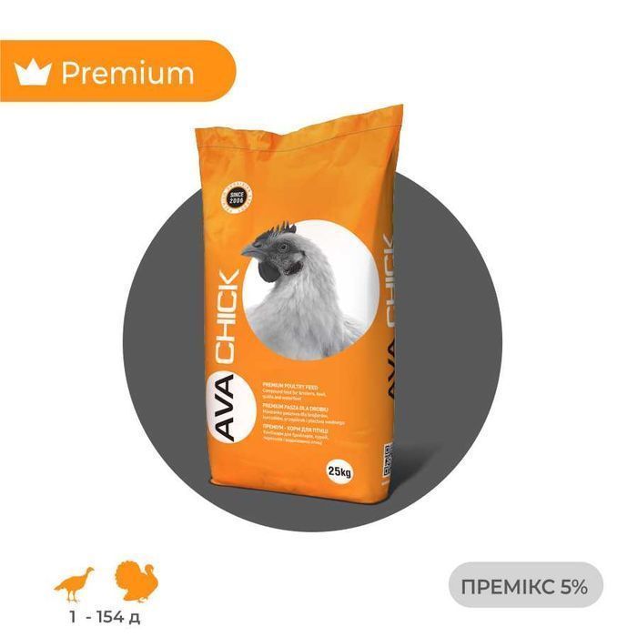 Премікс для відгодівлі індиків AVA CHICK 5%. Мішок 25кг