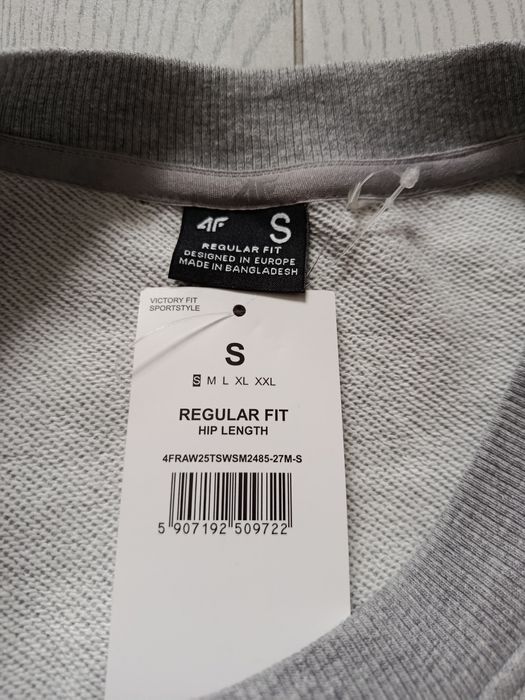 Nowa! Oryginalna 4F bluzka S męska szara z niebieskim logo (722)
