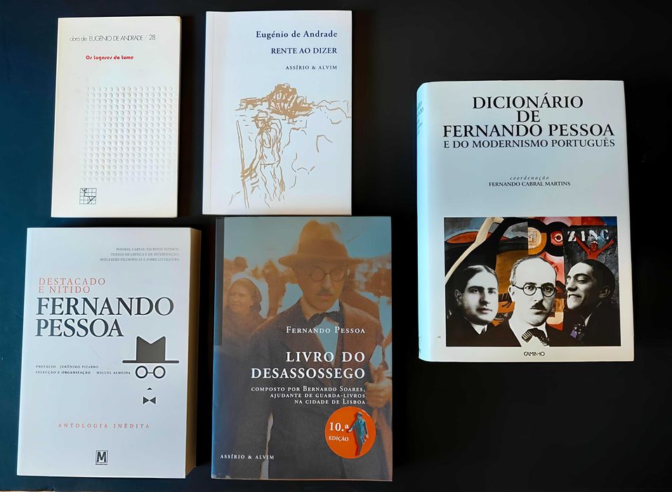 33 livros. Raras edições. Pessoa, Andrade, Sophia. Lote 150€.
