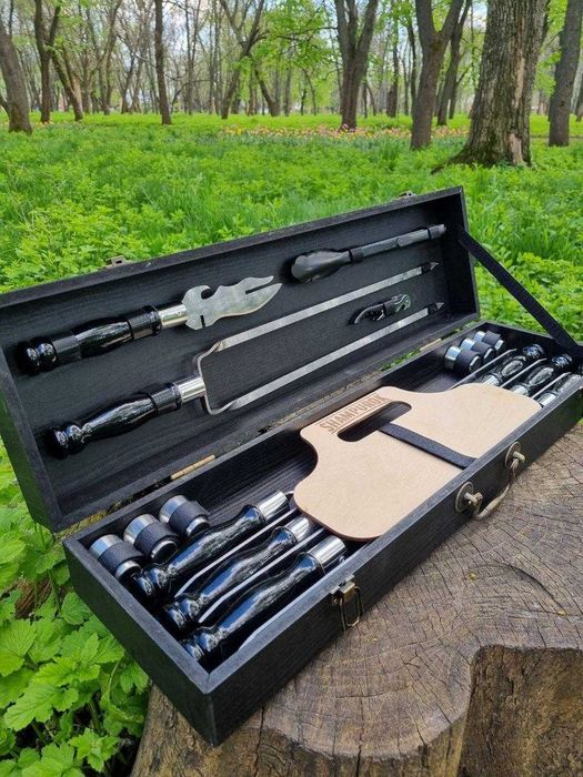 Набор шампуров в деревянном кейсе набір шампурів подарунковий