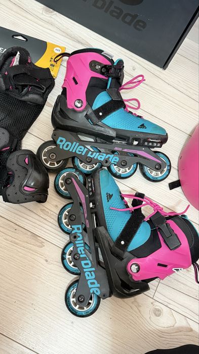 Дитячі ролики Rollerblade Pink Emerald Green ( 33–36)+захист+рюкзак
