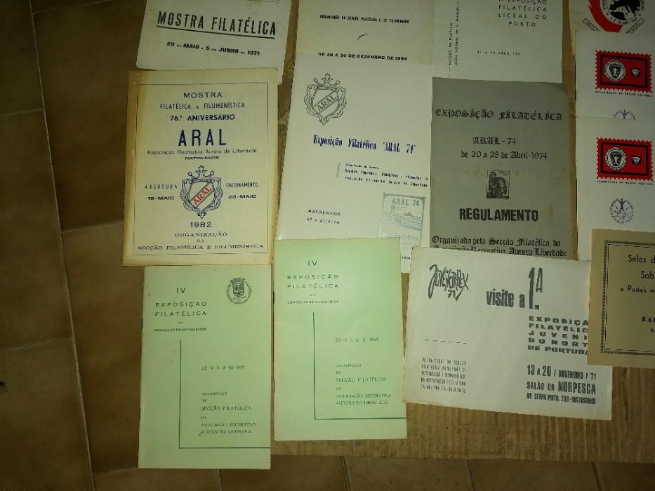 Brochuras, programas e catálogo de exposições filatelia muito antigas