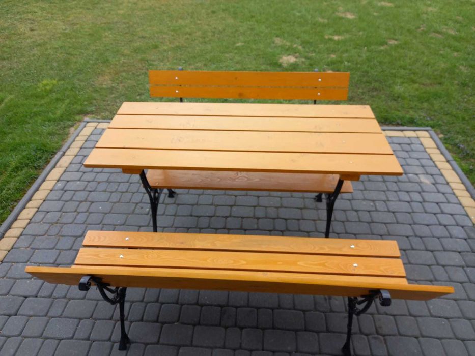 Komplet ogrodowy, meble ogrodowe stół + 2 ławki, solidny, duży, nowy