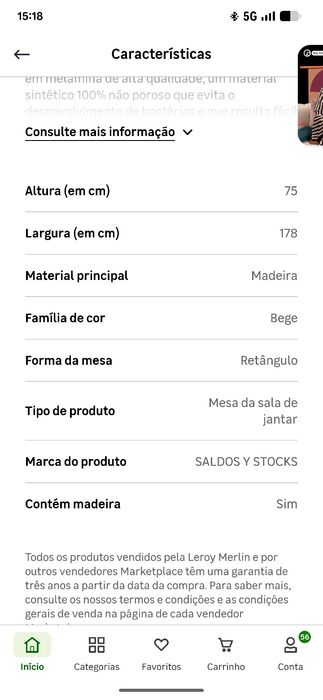 Mesa de jantar extensível até 6 lugares