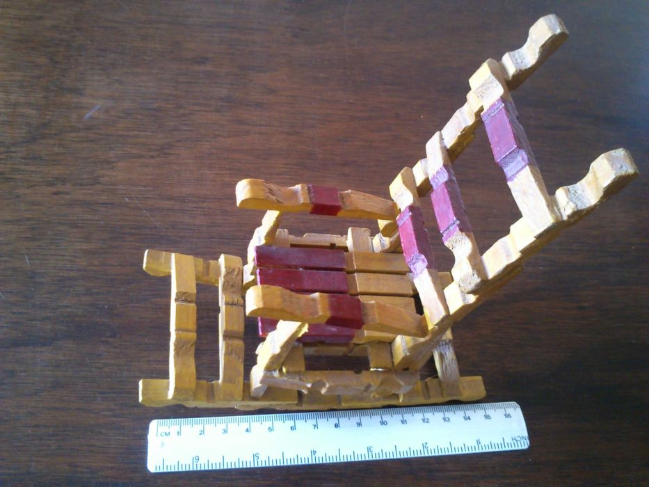 Wooden rocking chair toy, handmade using clothespins