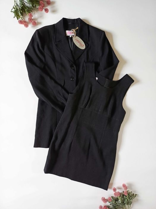 Garsonka komplet żakiet sukienka elegancka czarna klasyczna 40 L