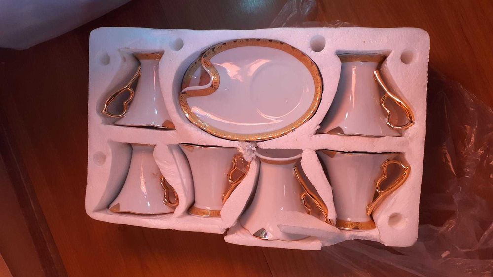 Conjunto 6 chavenas pires porcelana dourado edição limitada coleção chá café