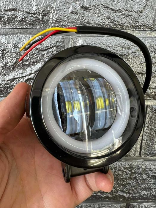 Круглые мощные туманки 24watt с ангельскими глазками led фары