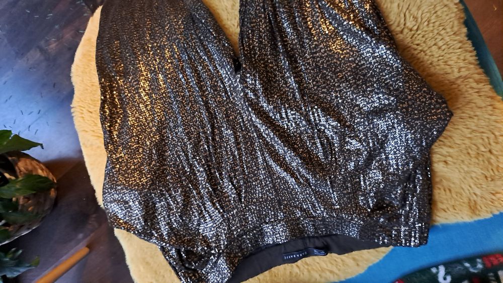 Spodnie haremki brokat cekiny zara basic s/m karnawał