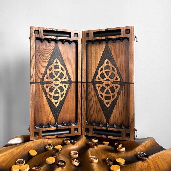 Нарди з дерева та епоксидної смоли, візерунок кельти НА ПОДАРУНОК ЗСУ