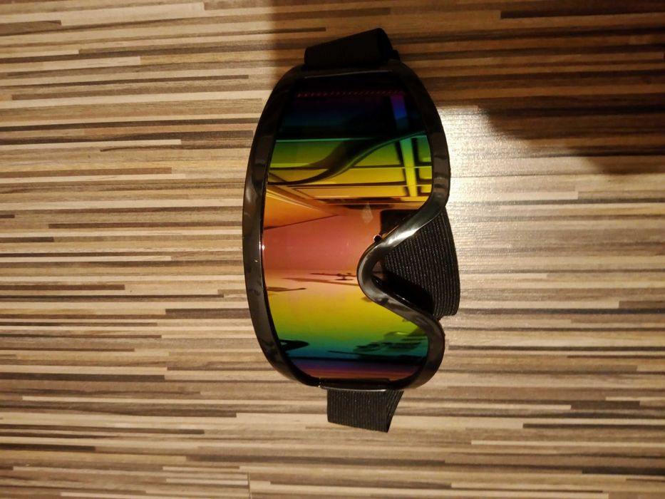 Gogle na narty ochronne różne sporty szkła złoto tęczowe nowe