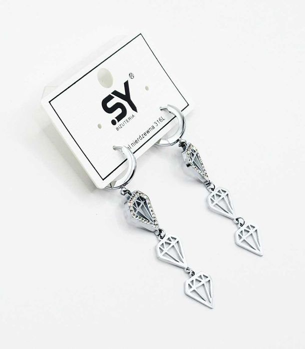 Damskie kolczyki stal chirurgiczna srebrne diamenty cyrkonie koła H617