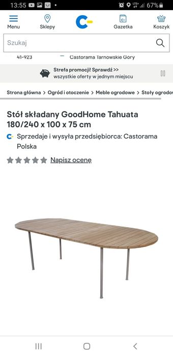 Stol skladany GoodHome Tahuata 180/240 x 100 x 75 cm