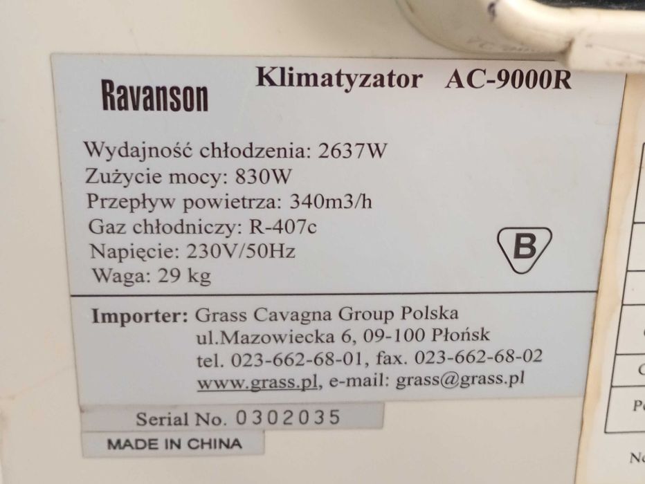 Klimatyzator przenośny Ravanson AC 9000R / Nowy Lombard / TG