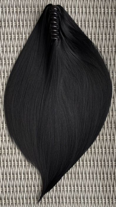 Premium Ultra włosy doczepiane, czarny, kucyk, treska, klamra 244.