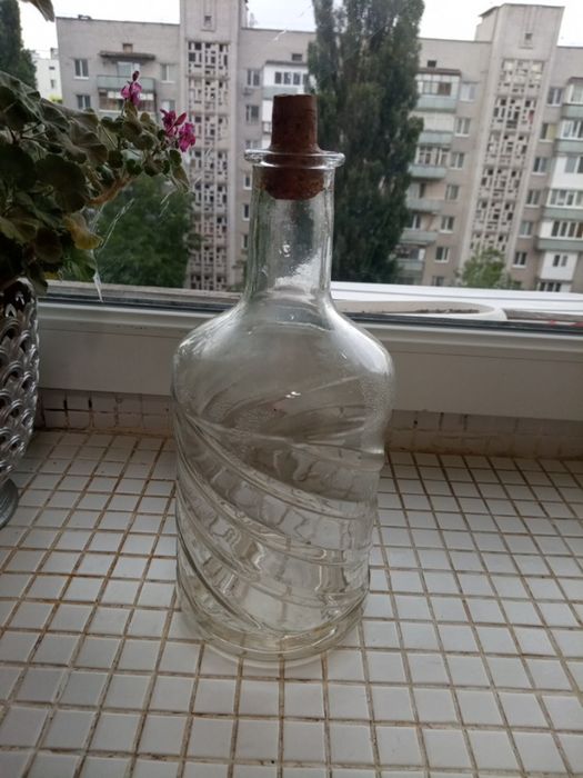 Пляшка бутылка синє, зелене скло, графин бутыль 2 л