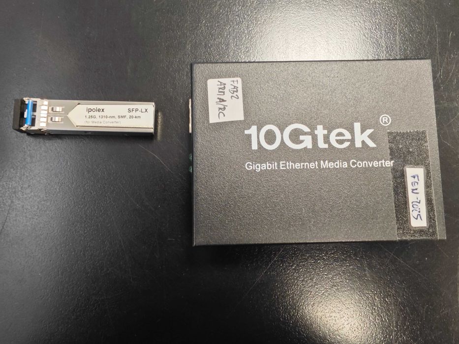 Conversor de Média Gigabit Ethernet – 10Gtek + Módulo SFP Ipolex LX + Fonte alimentação 5V