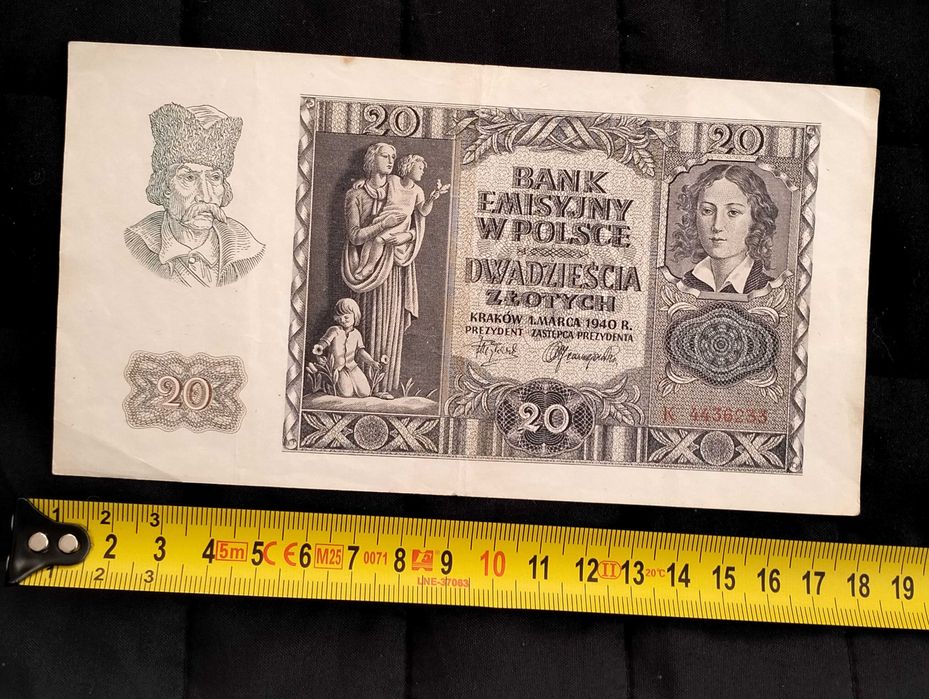 20 złotych 1940, banknot, Polska, okupacja, seria K