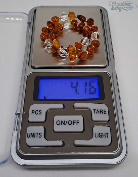 Bransoletka bursztyn bałtycki koniak, kryształ górski #116