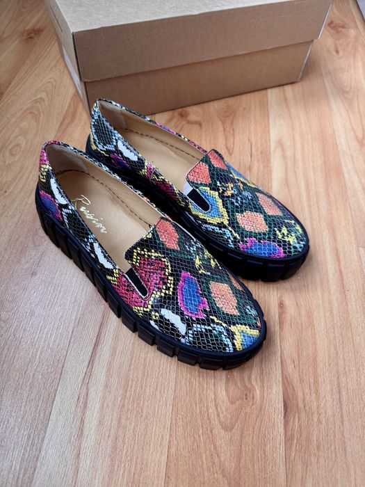 Rusin slip on wężowe platformy skóra skórzane 39