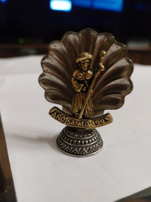 Crucifixo antigo em cobre e concha apóstolo Santiago